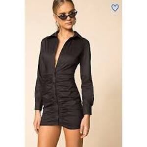 Revolve SUPERDOWN Colette Shirt Dress in Black Button Down Mini Size Small S